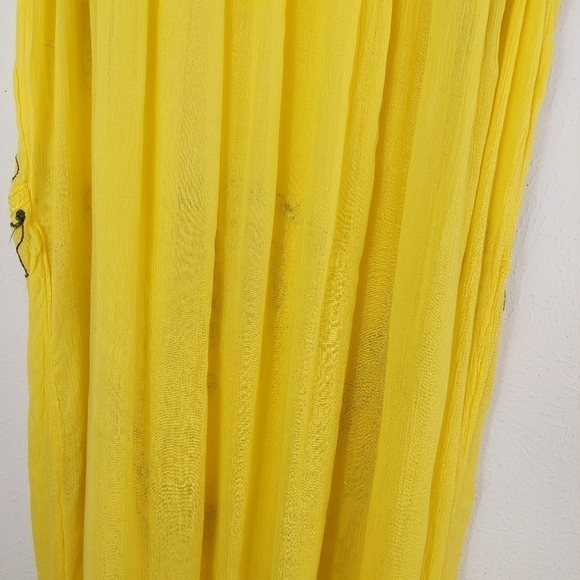 Sunflower Yellow Sleeveless Gauze Maxi Dress Free Size Floral Embroidered Sequin - Picture 10 of 13